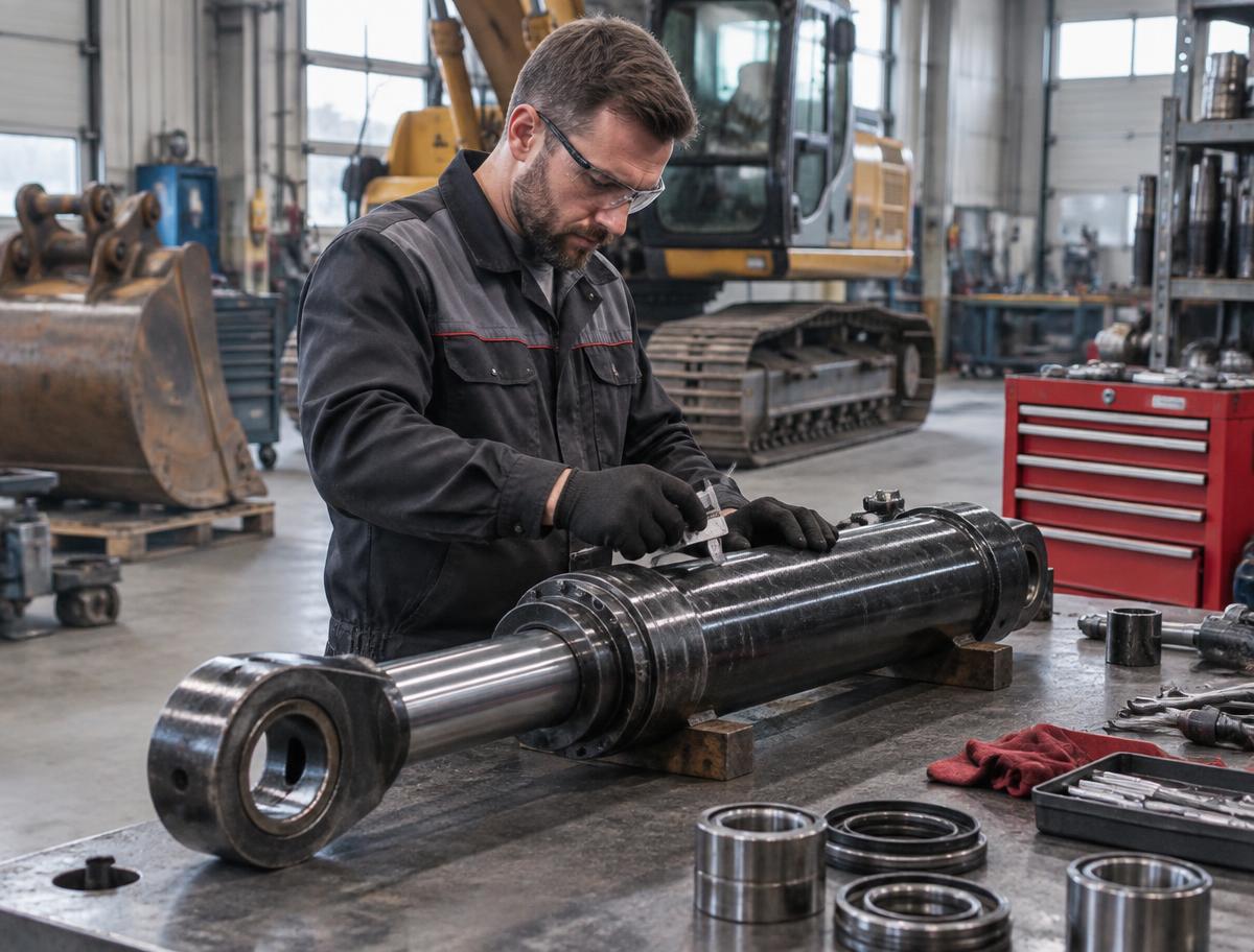 Mechanik Durban kontrolujący siłownik hydrauliczny